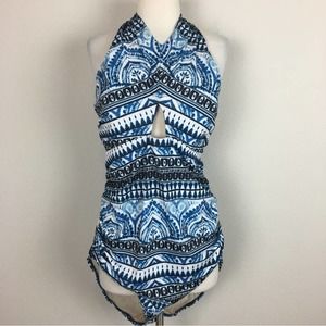 Cacique Blue and Black Patterned One Piece Swimsuit